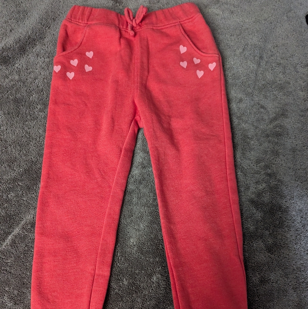 Old Navy Pink Heart Sweat Pants Fleece Lined Size 4 T